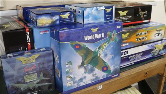 A collection of Corgi Aviation Archive models including Mosquito FBVT, Battle Britain Memorial Flight and three smaller models